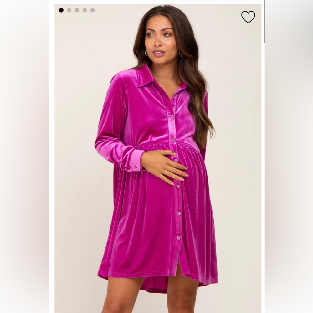 MAGENTA Velvet Button Down Dress
